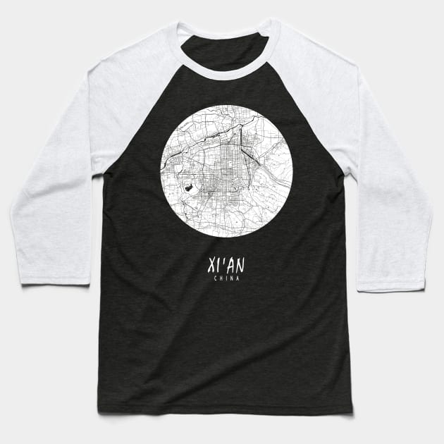 Xian, Shaanxi, China City Map - Full Moon Baseball T-Shirt by deMAP Studio